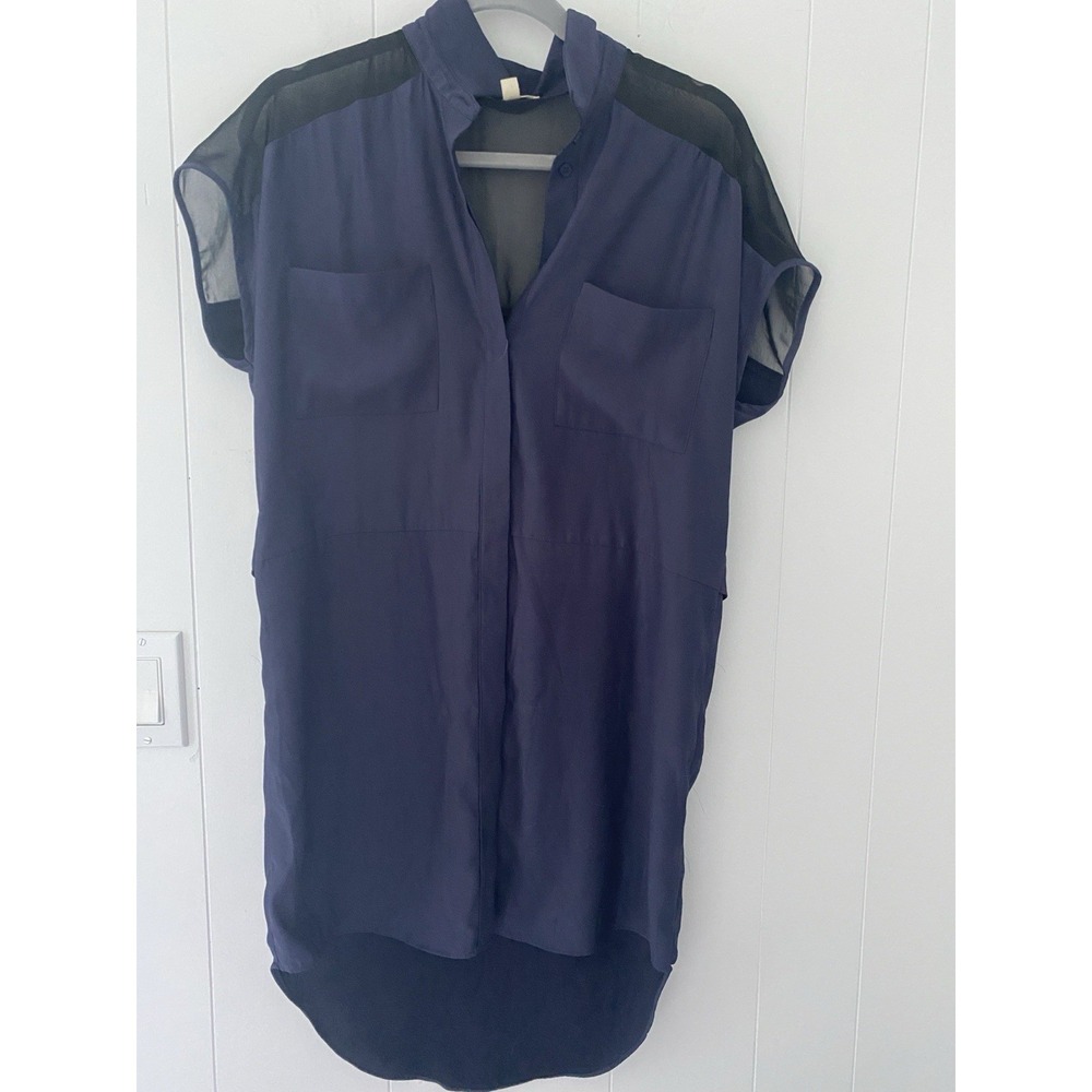 Silence + Noise Short Sleeve Button Up Womens Medium Shirt Navy Blue